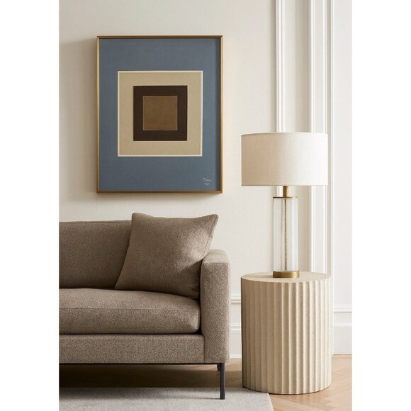 Minimalist Mixed Media Art Acrylic Leather Geometric Square Abstract Painting - Picture 1 of 7